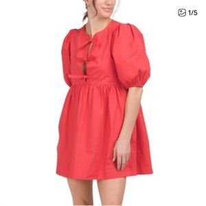 Band of the Free Cotton Poplin Bow Tie Mini Dress Poppy Red Large